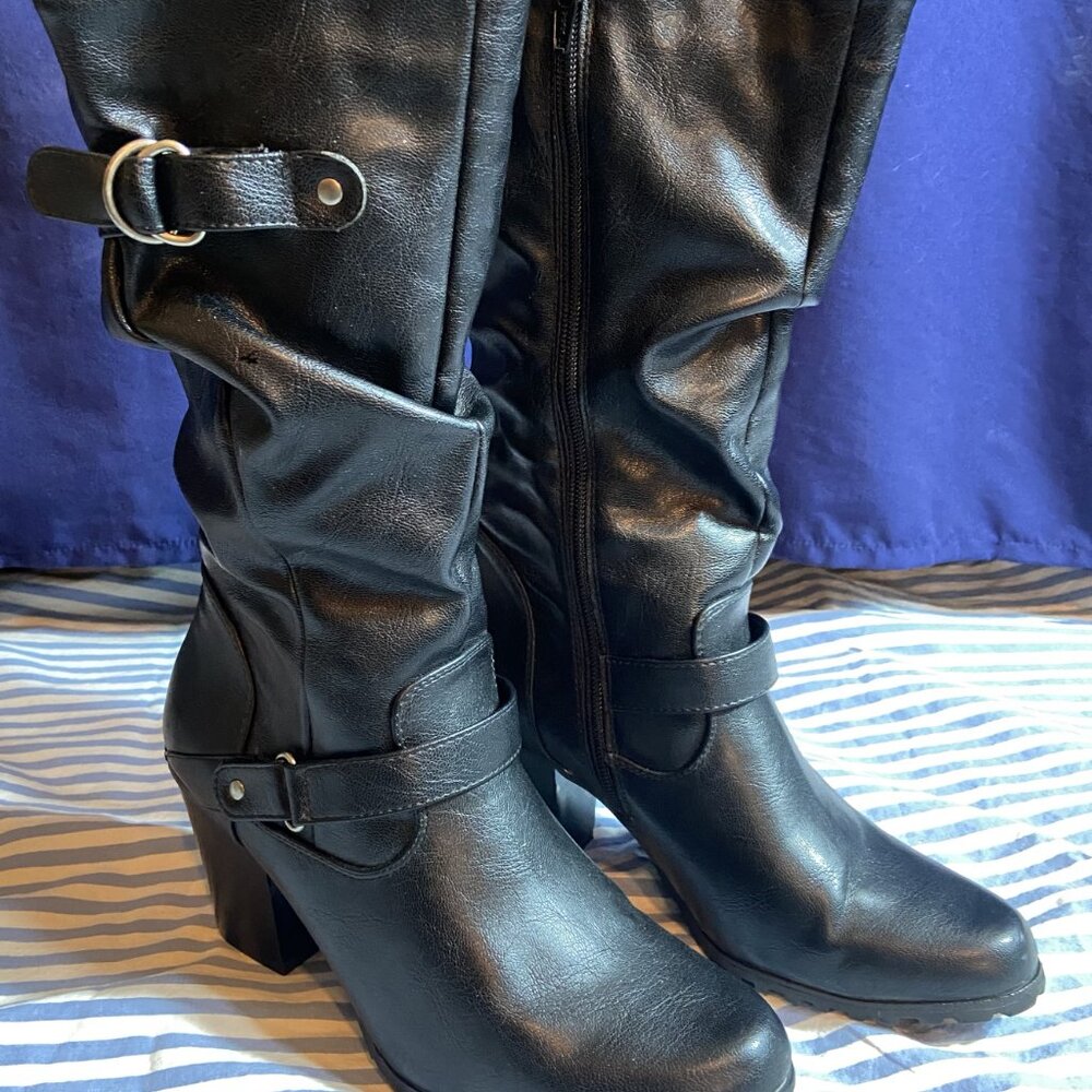 MID RISE SLOUCH HEELED BLACK BOOTS KOHLS SZ 8